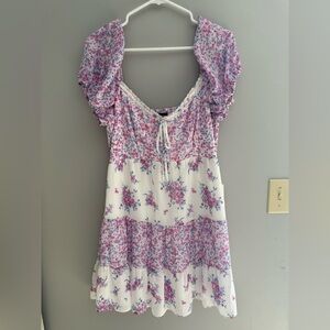 B. Smart Women’s Short Puff Sleeve Smocked Mini Babydoll Dress SZ 13 Pink Floral